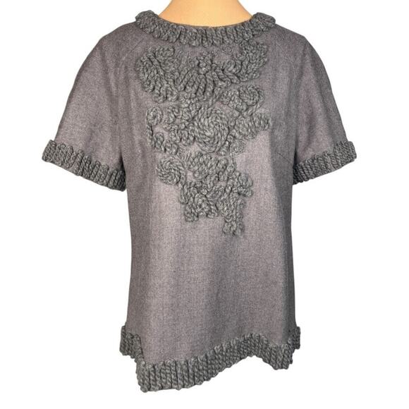 Lela Rose‎ Gray Wool Tee Top Embellished Blouse Size 12 - Picture 1 of 10